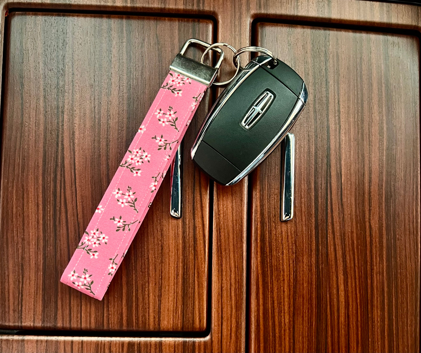 Pink Floral Keychain Wristlet