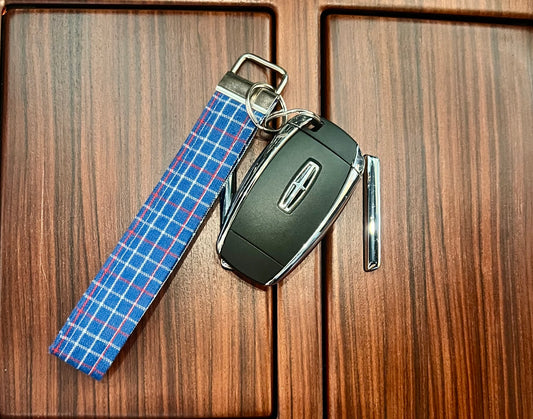 Blue Plaid Keychain Wristlet